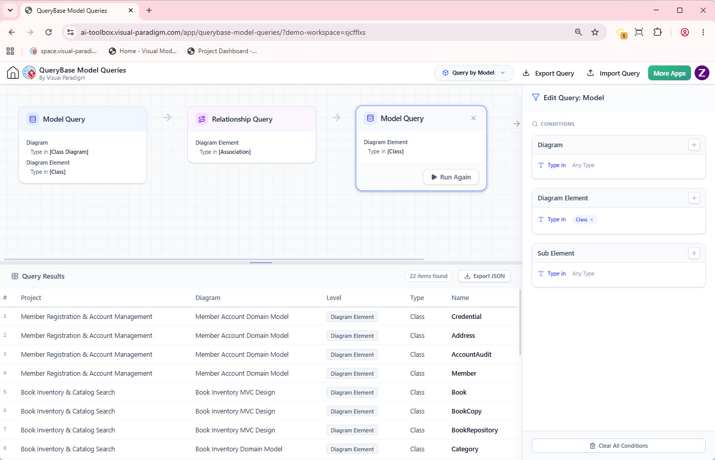 Screenshot of Visual Paradigm QueryBase - Model Queries