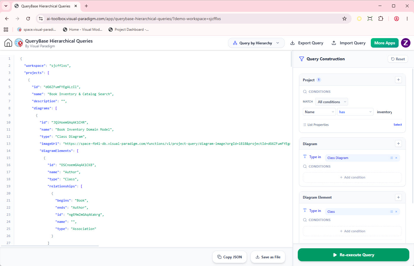 Screenshot of Visual Paradigm QueryBase - Hierarchical Queries